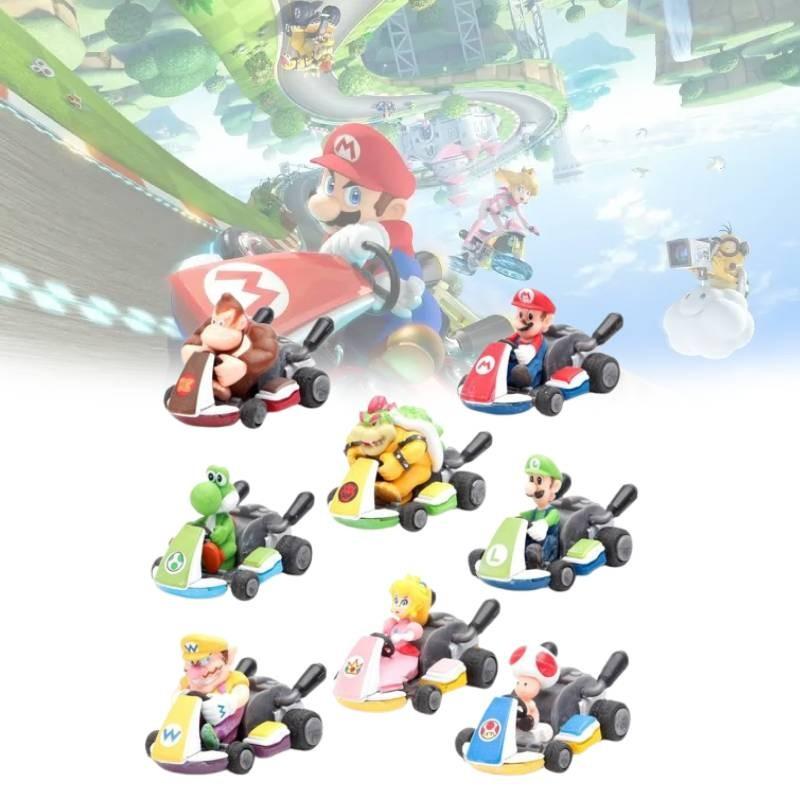 Mario Super 8pcs Kart Pull Back Car Princess Luigi Bowser Figure Toys Children