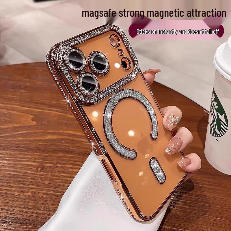 Custodia per Telefono Magnetica con Diamanti Scintillanti per iPhone 15 Pro Max Ricarica Wireless