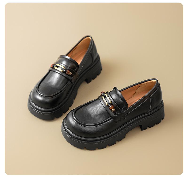 Cowhide Version~ Loafers Women's Autumn New Fashionable Small Man Platform Commuting British Style Small Leather Shoes Comfortable Single Shoes