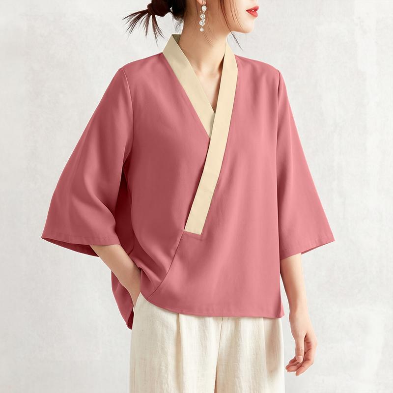 ZANZEA Blusa Kimono Casual da Donna con Scollo a V e Maniche a 3/4 Ampia