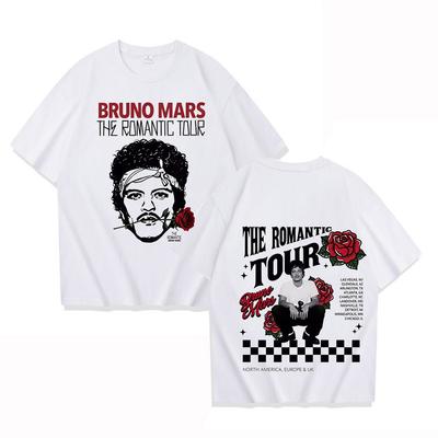 Rapper Bruno Mars Romantische Tour 2026 Grafik-T-Shirts Herren Damen T-Shirts Kurzarm Hohe Qualität Baumwolle Hip-Hop Rundhals-T