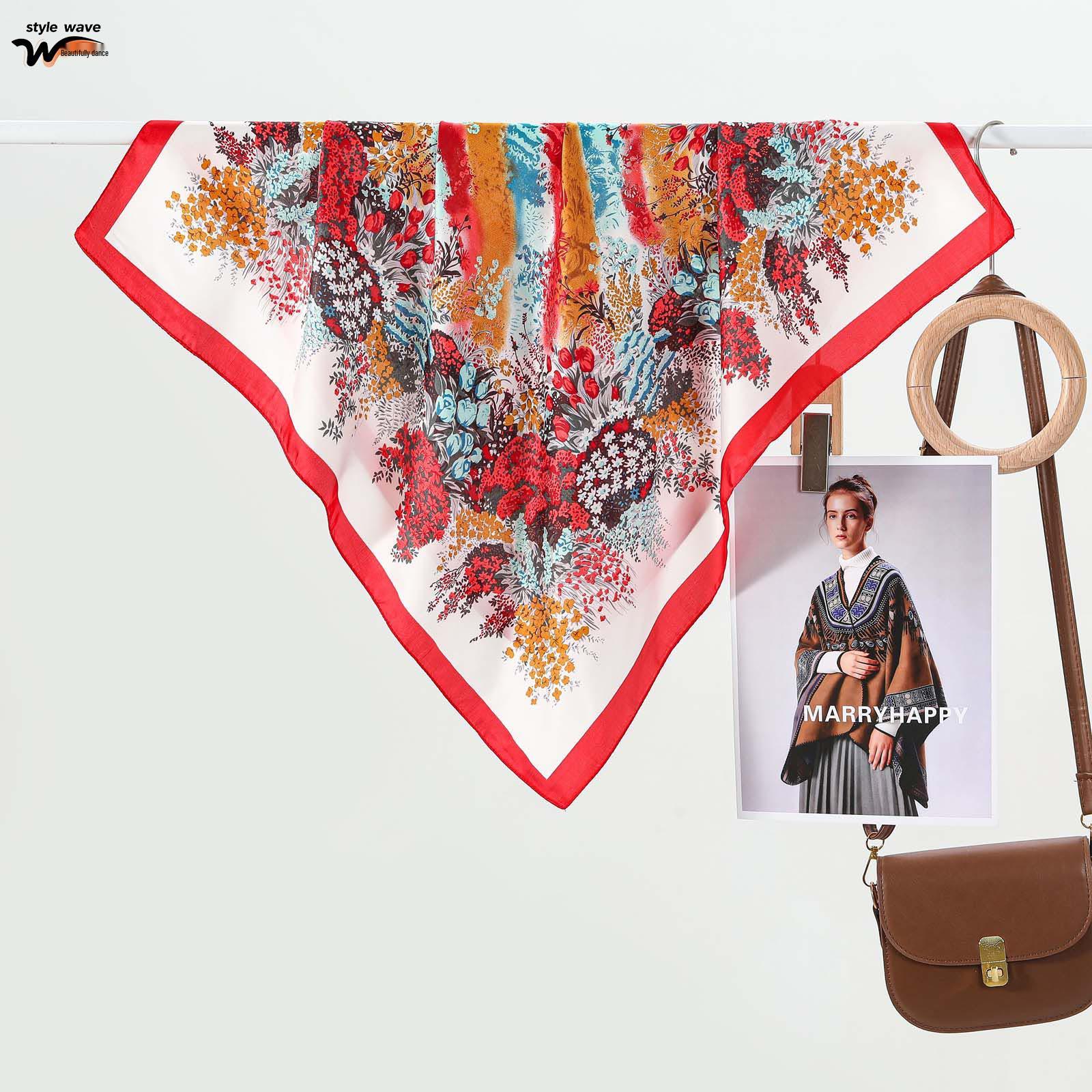 

Spring/Summer Floral Print Silk Scarf: Versatile Women s Luxury Bandana, 70cm Square Scarf, Trending in Live Broadcasts 70*70CM цветочный/красный