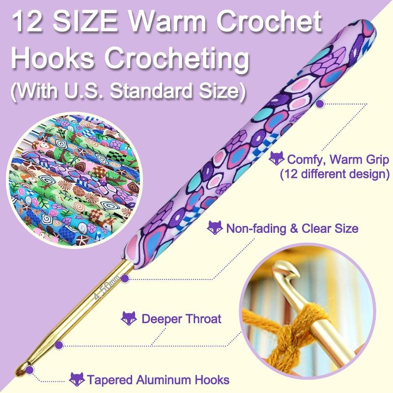 Coopay Complete Crochet Hooks Set for Beginners, 2.25mm-8mm Crochet Hook, Ergonomic Crochet Hooks for Arthritic Hands, Cute Animal Print Comfort Grip