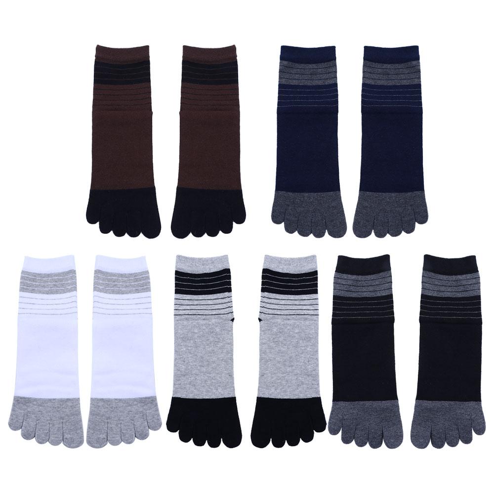 Breathable Cotton Casual Middle Tube Five Finger Socks Stripe Hosiery Man Socks Socks With Toes
