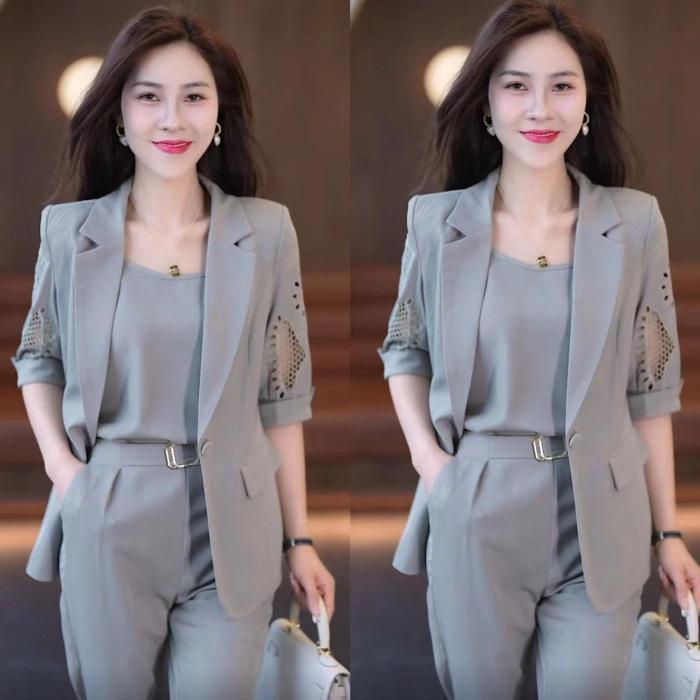 Women's  Summer Slim Fit Three-Piece Suit: Professional, Stylish, Harem Pants.