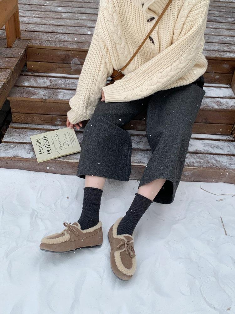 2025 Autumn and Winter New Velvet Warm and Non-slip Loafers Women's Shallow Mouth Single Shoes Frosted Fur Women's Single Shoes