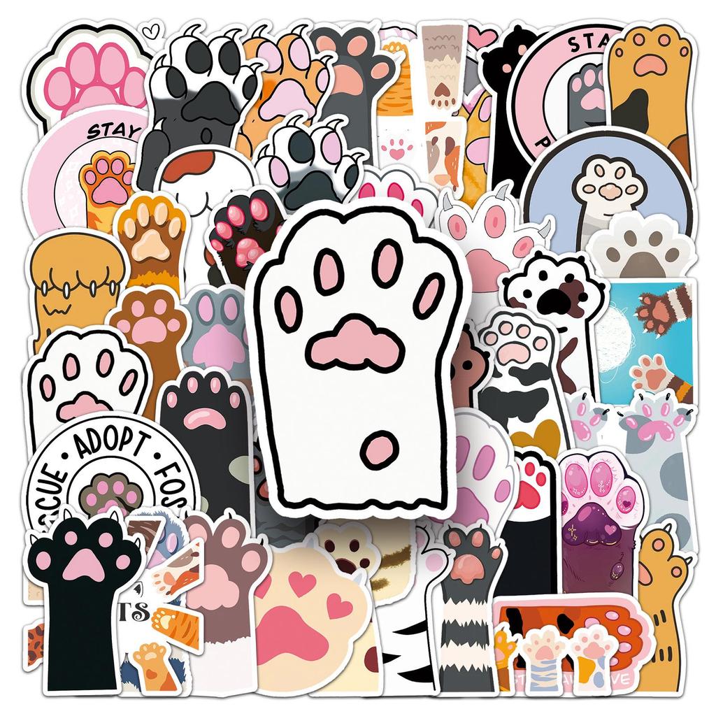 50 Cute Cat Paw Stickers - Waterproof Cartoon Animal Stickers for Kids, Journals, Notebooks, and Decorations