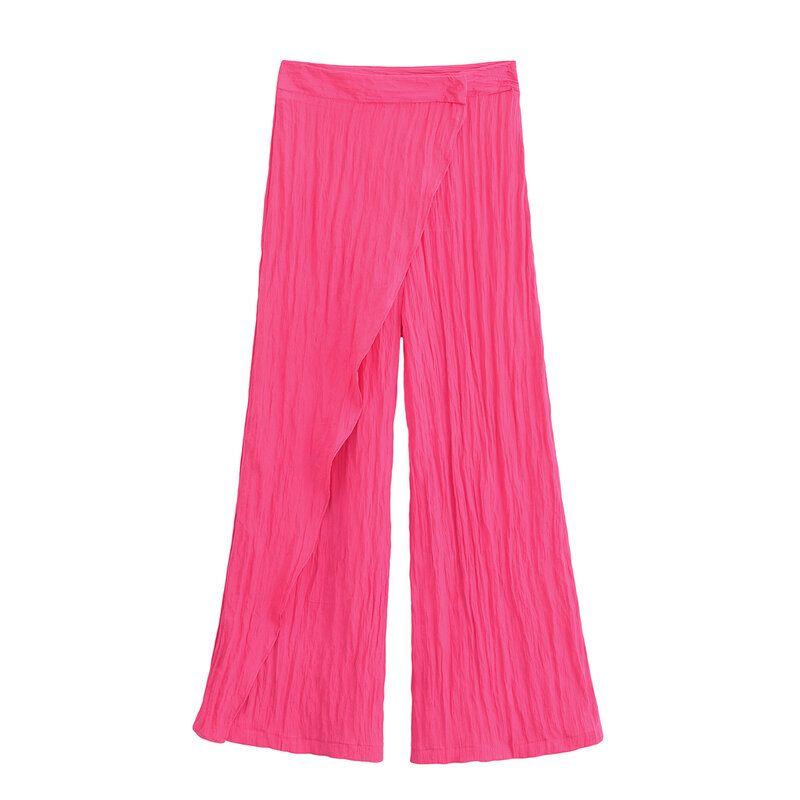 Fashion Style 2024 Summer New Arrival Women's Wrinkle Effect Shirt High Waist Wrapping Towel Style Pants 8741128