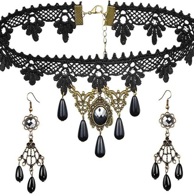 

Темное готическое лолита многослойное ожерелье-чокер с кисточками With Card