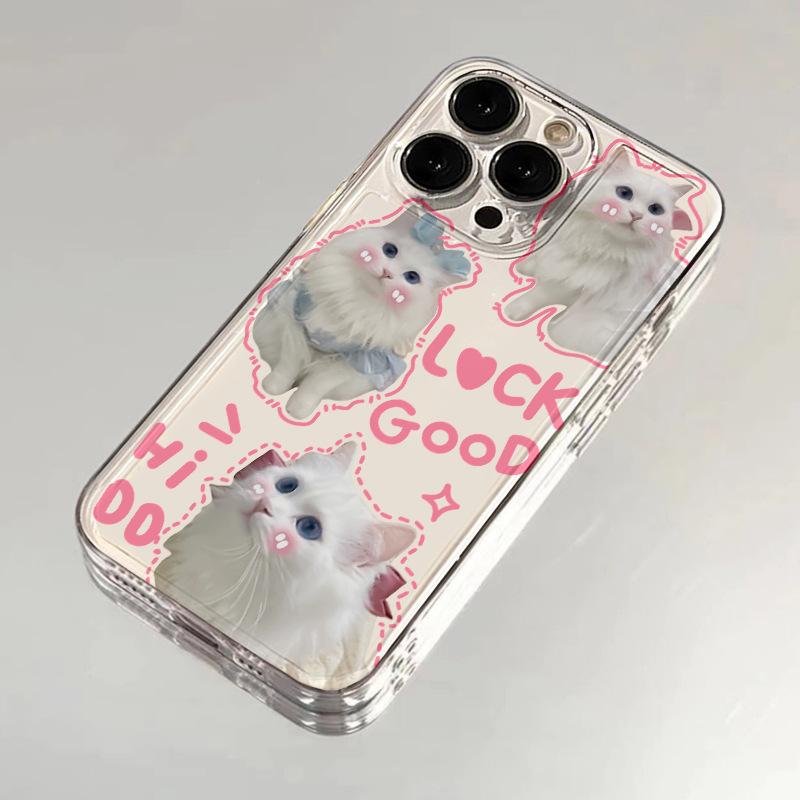 Ins Three Cute Cats iPhone17Promax Mobile Phone Case Transparent and Suitable for Apple 16Pro Space Case 15