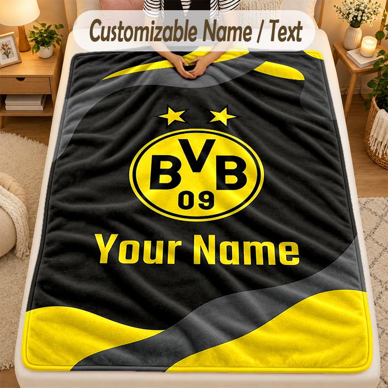 Flannel BlanketBorussia Dortmund Custom Name Text Personalized Soft Warm Throw Blanket Home Decor Gift