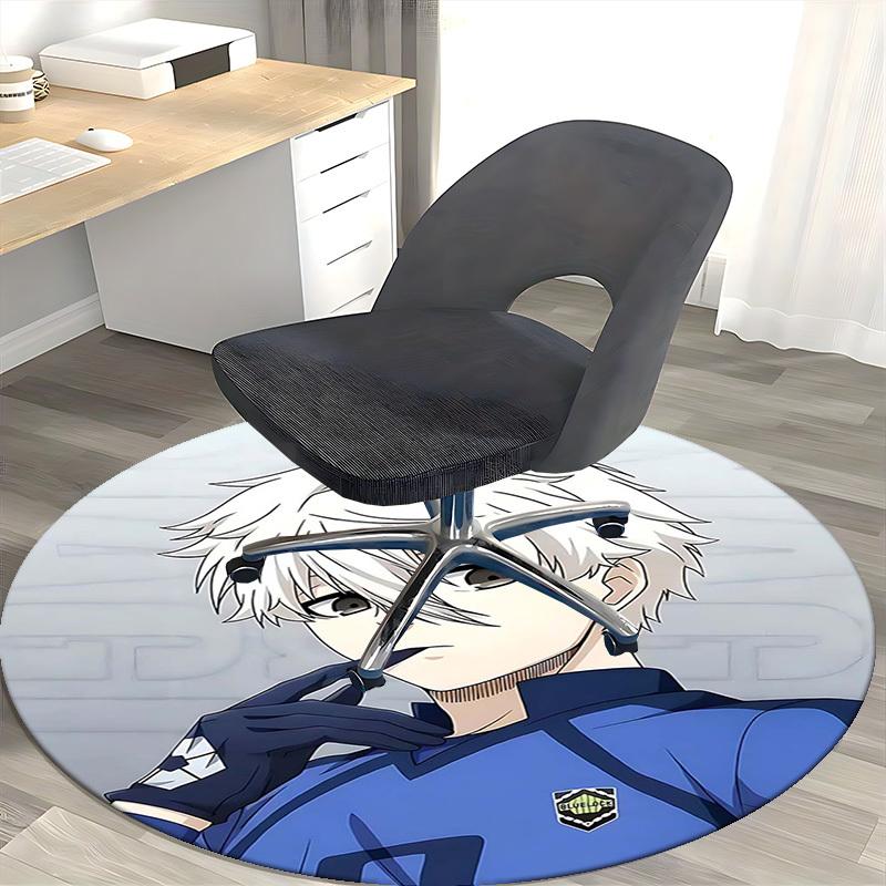 1pc Anime Design Blue Lock Round Carpet - Office Chair Mat, Non-Slip Rug for Home Decor, Seasonal Gift, Suitable for Office, Living Room