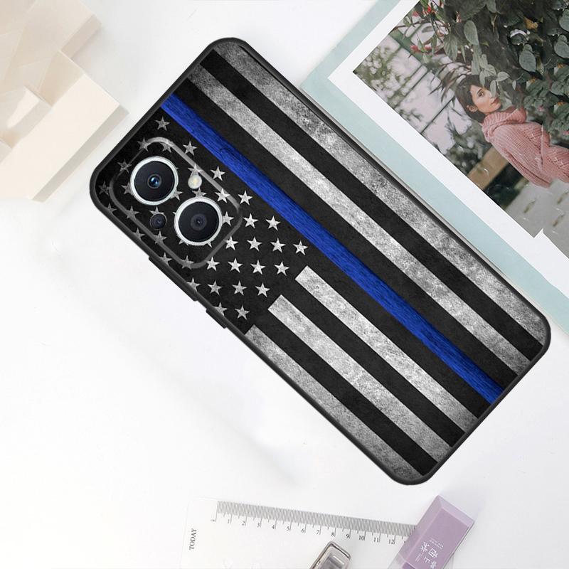 Police Styled Thin Blue Line Flag Case For OPPO Reno 8T 4Z 5Z 11F 10 Pro 4 5 6 8 7 Lite OPPO Find X6 X5 Pro X2 X3 Neo Cover