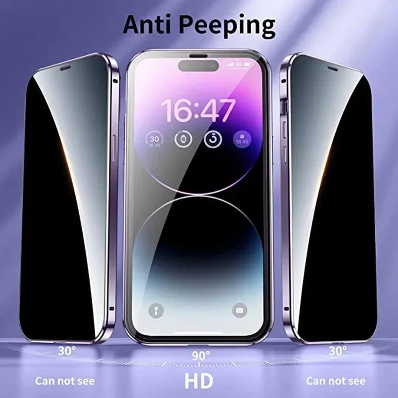 360° Volledige Bescherming Metalen Magnetisch Dubbelzijdig Glas Kliksluiting Privacy Hoesje Voor iPhone 17 16 15 14 13 12 Pro Max Plus 17E 16E