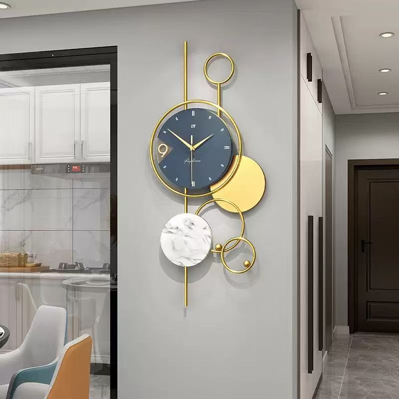 Light Luxury Clock Living Room Wall Clock No Punching Sweeping Movement Metal Shell Baking Paint Process Silent