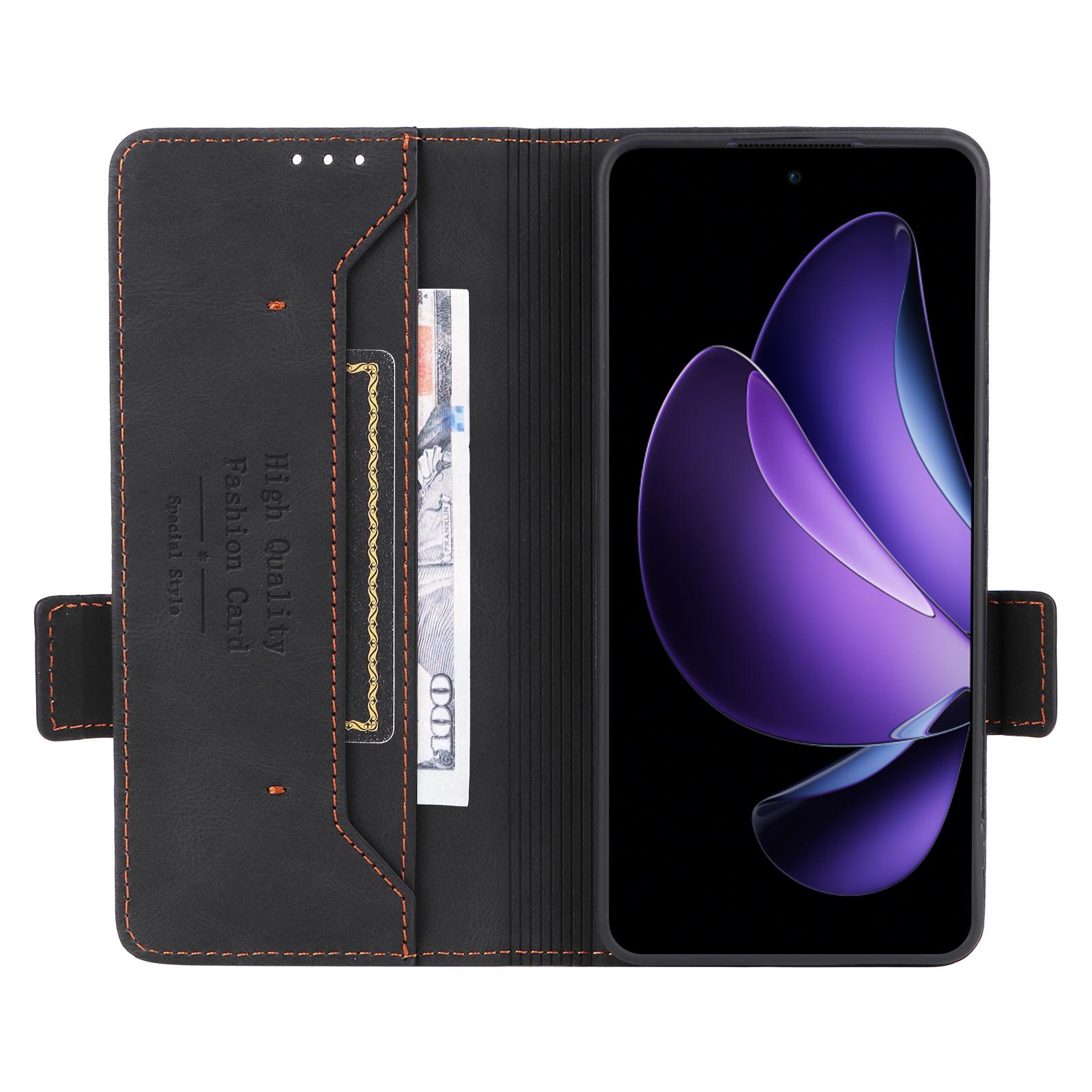 

For Oppo Reno13 F 5G Case Leather Wallet Flip Phone Cover with Hardware Decor Black