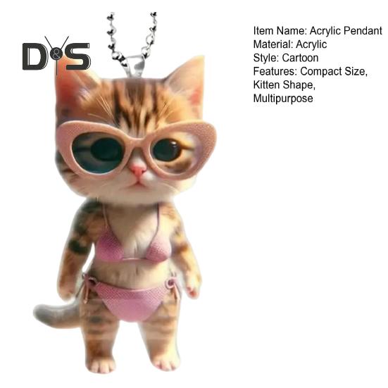 Kitten Pendant 2D Flat Acrylic Cartoon Cat Ornament Bikini Kitten with Sunglasses Keychain Pendant Christmas Tree Decor Gift for Cat Lovers