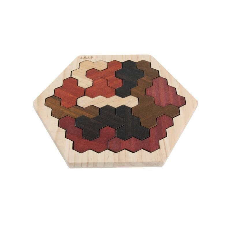 Wooden Hexagon Puzzle For Kids With Colorful Geometric Blocks For Brain Development