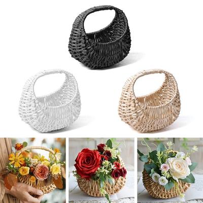 Durable With Handle Flower Basket Willow Woven Half Moon Storage Basket DIY Photography Props Storage Container Home Decoration