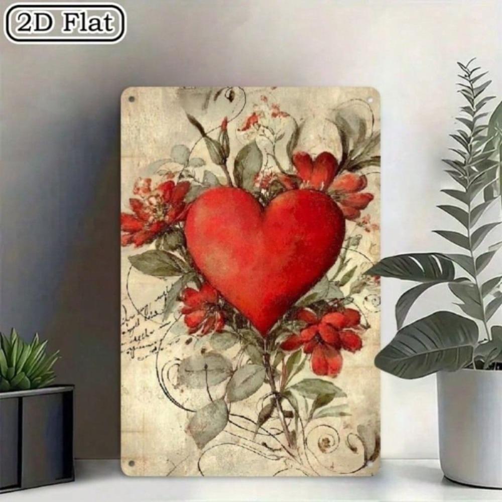 Metal Wall Art Sign, Vintage Heart Rustic Flower Decor for Living Room