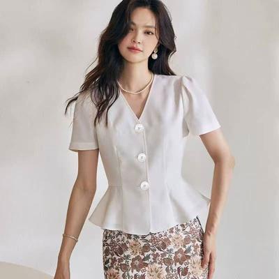 French Bubble Sleeve Blazer Women Summer Fashion Slim Office Short Suit Jacket