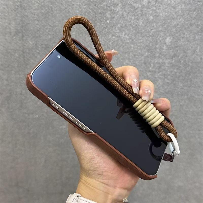 Skin Like Sheepskin Card Insertion Phone Case for IPhone 16 Promax Card Bag S23 Ultra Shell Hanging Rope Sleeve