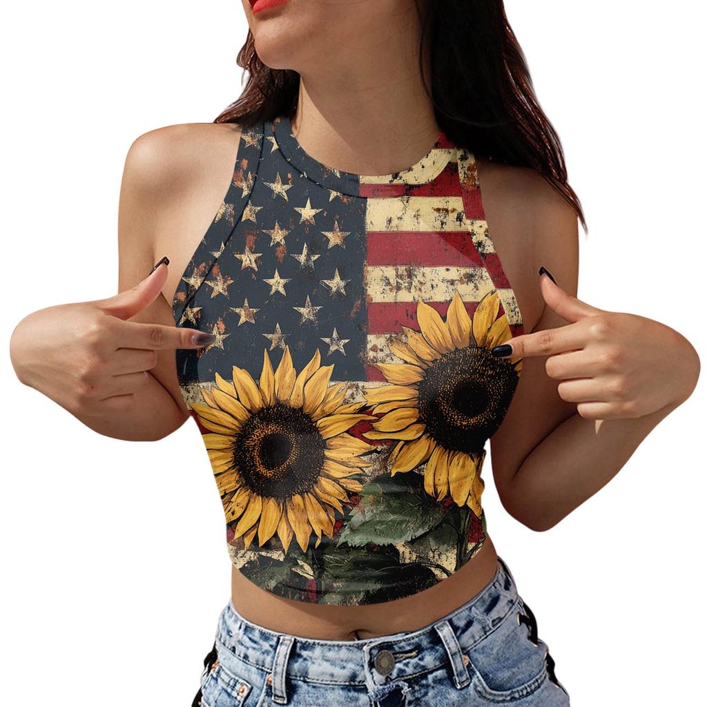 Women's Fashion Independence Day Print Sleeveless Base Tank Top