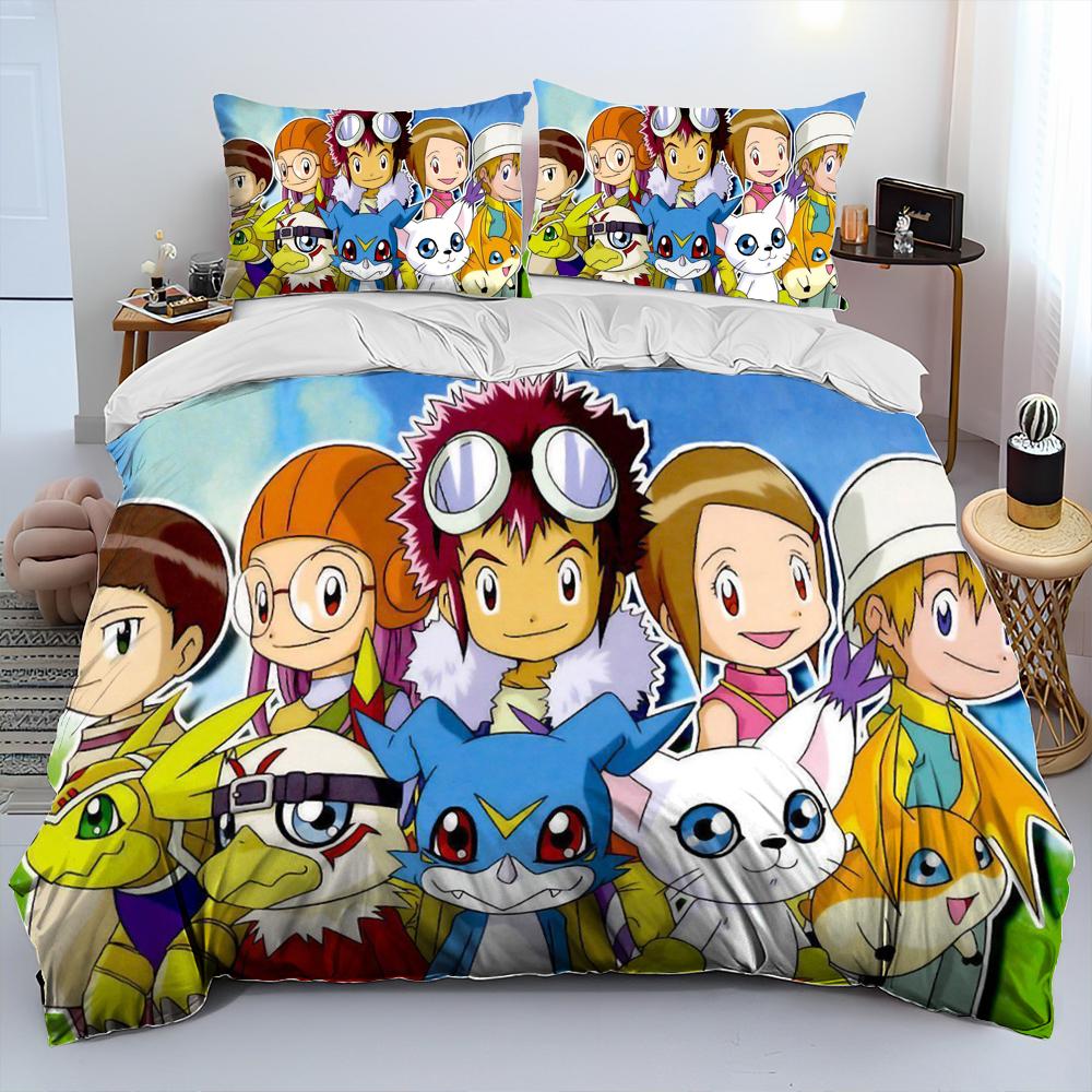 Digimon Adventure Monster Cartoon Comforter Bedding Set,Duvet Cover Bed Set Quilt Cover Pillowcase,king Queen Size Bedding Set