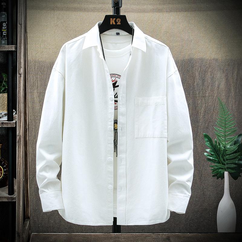 

Модная мужская повседневная рубашка с длинным рукавом, большая свободная рабочая рубашка, модная рубашка, тонкая мужская рубашка больших размеров S белый