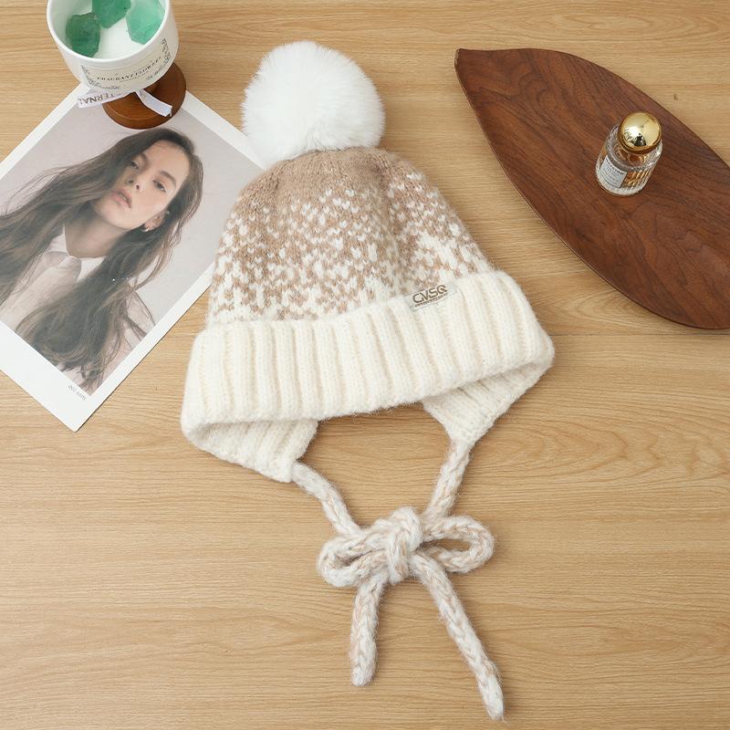 Korean Version of Autumn and Winter Hat for Women's Big Head Circumference Showing Face Small Bag Head Hat Ear Protection Warm Knit Hat Plus Fuzzy Hat