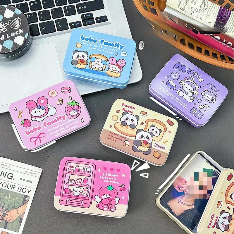 Kreslený Zvířecí Potravinový Vzor Úložná Železná Krabička Přenosná Kawaii Dívka Prsten Šperky Sponka do Vlasů Knoflík Prachotěsná Malá Krabička
