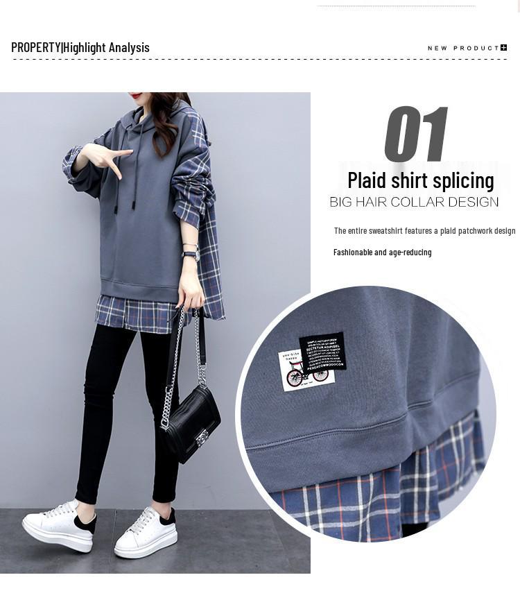 6535 Cotton Women's Fake Two-Piece Hooded Sweatshirt, Korean Style, Loose Fit, Spring/Autumn 2022 Trend.