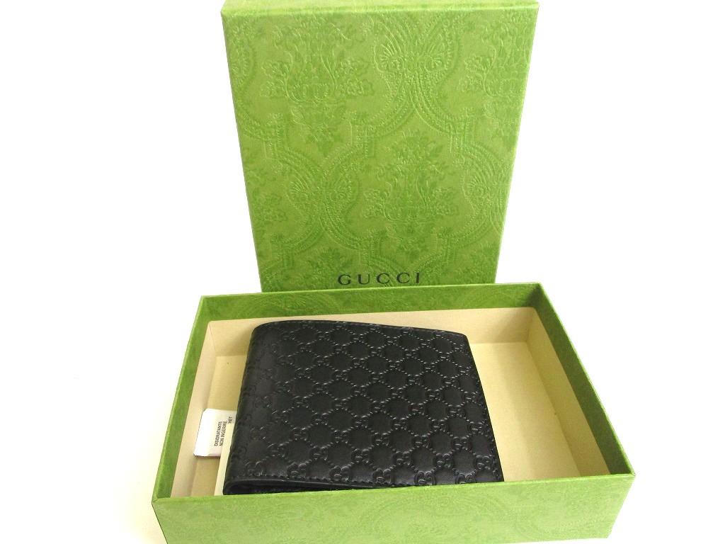 Authentic GUCCI GG Guccissima Black Signature Leather Bifold Wallet #a836  Refurbished