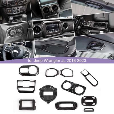 ABS Car Steering Wheel Center Gear Shift Panel Headlight Switch Decoration Cover For Jeep Wrangler JL 2018 Up For JT Gladiator Interior Accessories