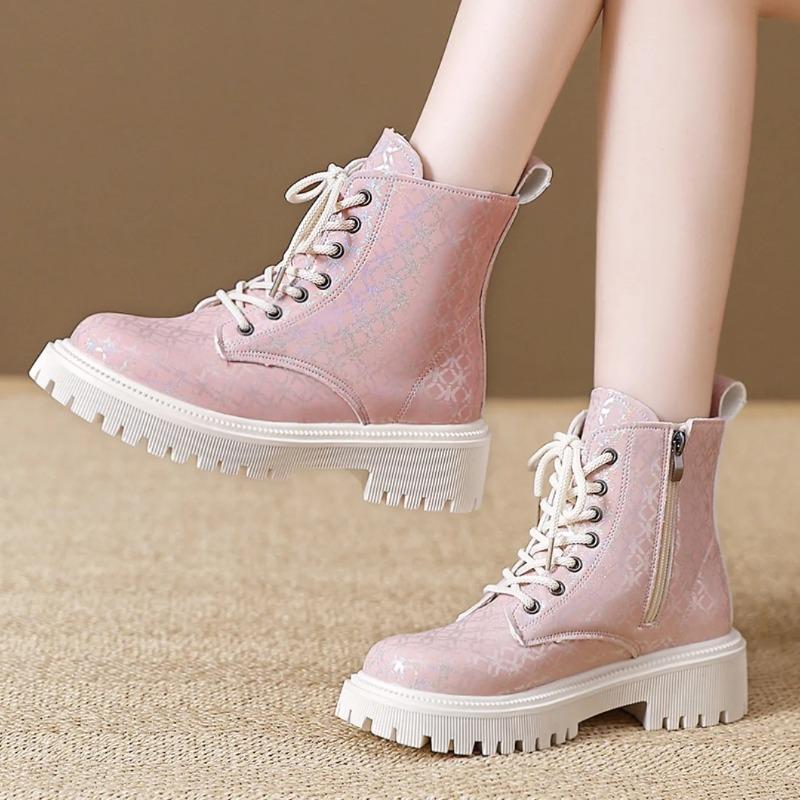 Women Ankle Boots  Thick Soled Sequin Lace-up Fashion Boots Women Plus Size Punk Comfortable Shoes Women  De Mujer
