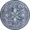 Round Navy Blue Floral Carpet White Symmetrical Motifs with Botanical Details,Elegant Vintage Rug for Living Room,Classic Decor