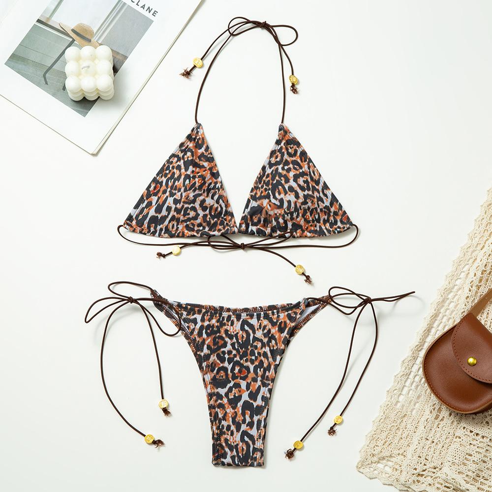 New solid color nylon bikini suit straps split swimsuit women's multi-color