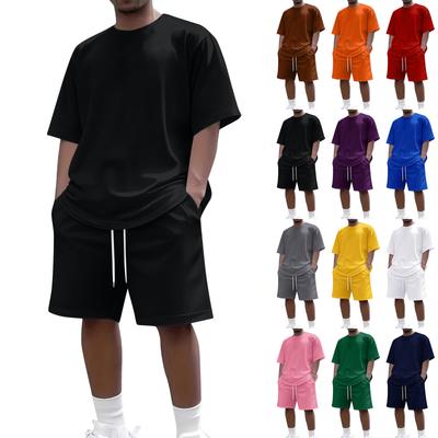 Men's Summer Casual 2-Piece Outfit Round Men's Neck Short Sleeve Tee Shorts Set