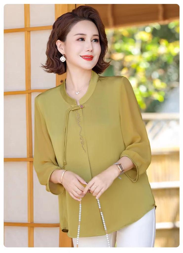 Women's Chinese Style Xiangyunsha Shirt - Mom's Summer 2026 Collection for Middle-Aged and Elderly