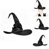 Curled Brim Witch Hat With Fabric Craftwork For Halloween Dress Up Accessories