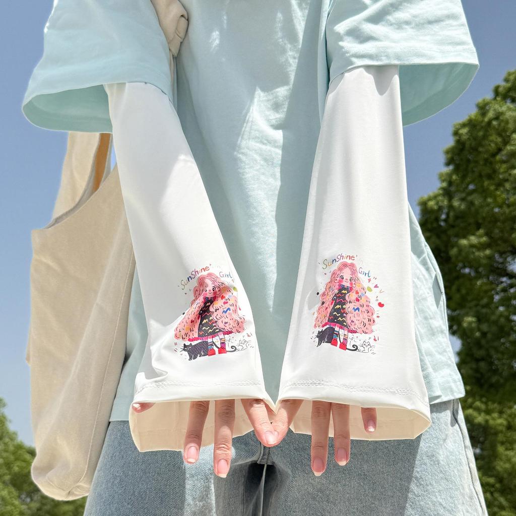 Women's Little Flower Anime Bell-Sleeve UV Protection Ice Sleeves for Summer - Loose Fit for Driving, Cycling & Outdoor Activities