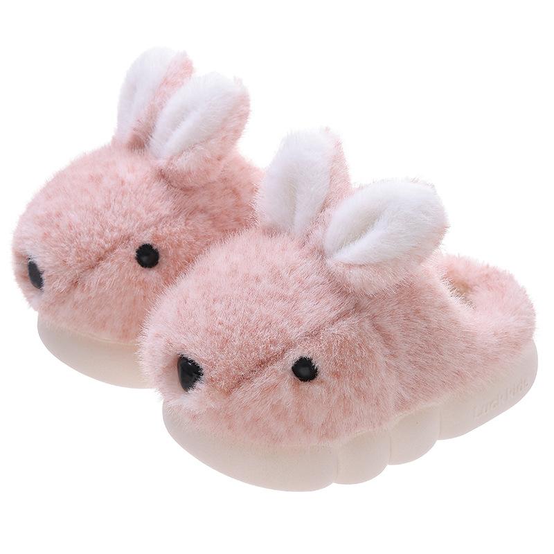 fashion winter Girl boy children slippers warm padded house parenting slippers cartoon rabbit fuzzy shoes soft sole kids slipper