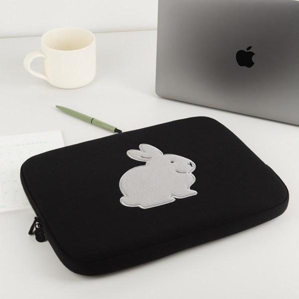 Embroidered Laptop Pouch Happy Rabbit, Gray