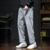 Men Spring Fall Pants with Side Pockets Drawstring Elastic Waist Wide Leg Thin Slacks Solid Color Loose Street Style Sport Trousers for Daily Wear