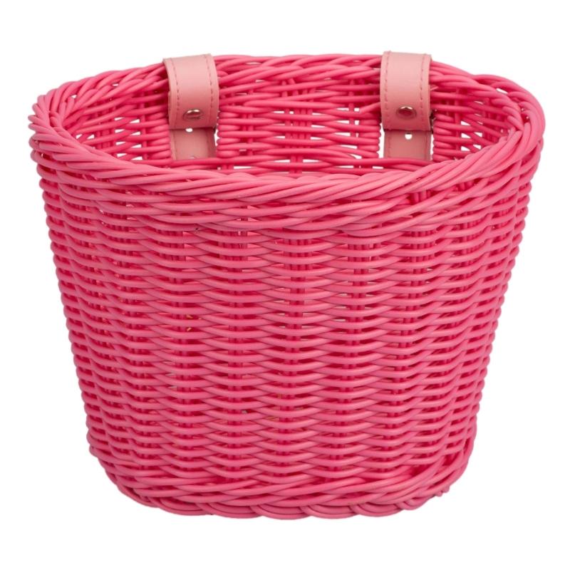 

Kids Bike Handwoven Cycling Basket Bicycles Front Handlebar Cargo Basket For Girl Child with Leather Straps, Detachable розовый