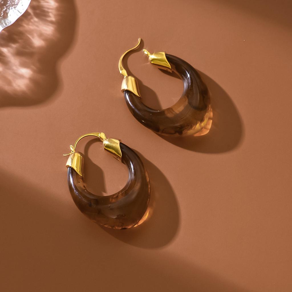 14K Real Gold Electroplating, Autumn And Winter Retro Transparent Resin Earrings, Circles, Geometric Earrings, Light Luxury High-End Earrings, Women'S