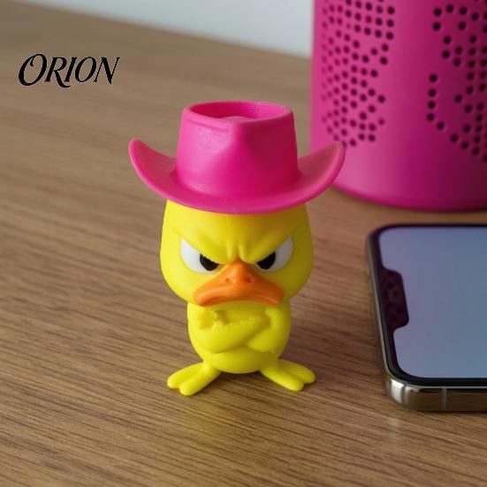 Angry Duckling Figurine Duck Desk Figurine, 3D Printed Yellow Office Decoration with Cowboy Decorative Car Accessories Hat, Little Animal Ornament for