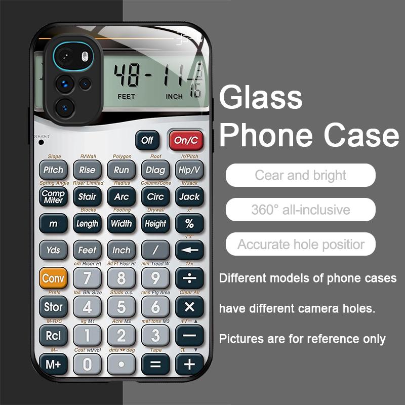 Funny Digital Calculator Pattern Tempered Glass Phone Case for Motorola Moto G85 G84 G75 Edge 50 Fusion 40 Neo 30 Pro Hard Cover