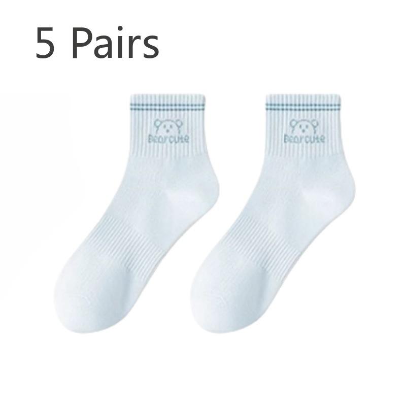 5 Pairs of Women's Spring and Summer Pure Cotton Deodorant Breathable Mesh Student Sports Tube Socks