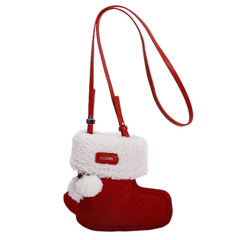 

Women s Plush Christmas Boot-Shaped Shoulder Bag - 2025 New Trendy Design 19*2*18 cm красный
